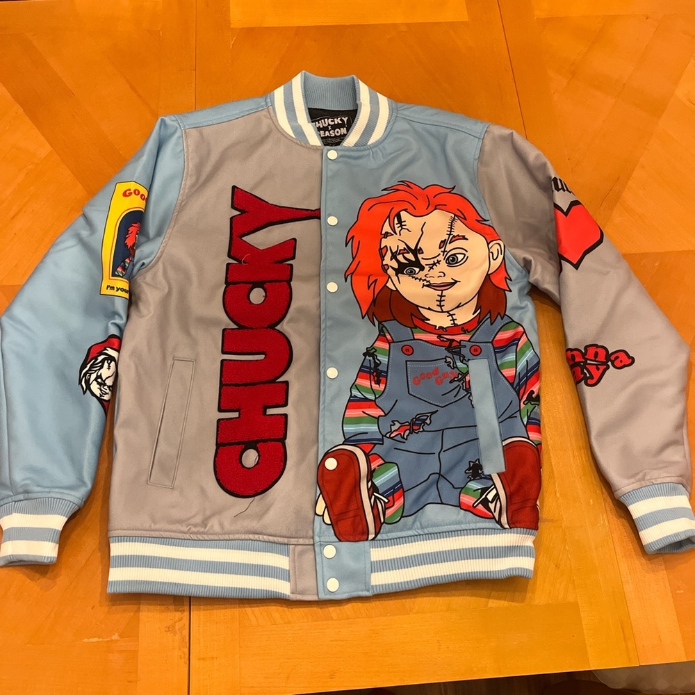 Reason Chucky Graphic Jacket in Light Blue and Red